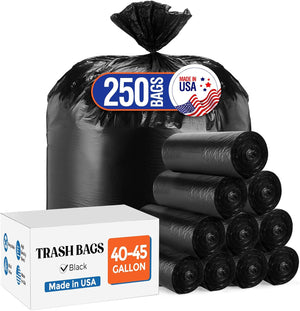 Delxo 40-45 Gallon Trash Bags, 250 Count, 40×45'' Large Black Garbage Bags | Star-Seal Can Liners for Home, Kitchen, Yard & Office – Bulk Value Pack, Made in USA - Delxo