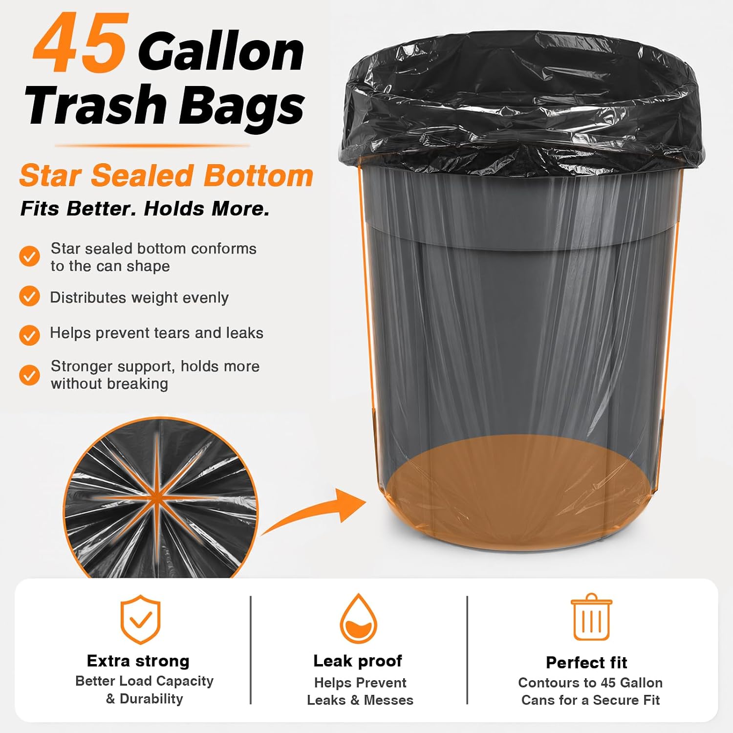 Delxo 40-45 Gallon Trash Bags, 250 Count, 40×45'' Large Black Garbage Bags | Star-Seal Can Liners for Home, Kitchen, Yard & Office – Bulk Value Pack, Made in USA - Delxo