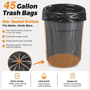 Delxo 40-45 Gallon Trash Bags, 250 Count, 40×45'' Large Black Garbage Bags | Star-Seal Can Liners for Home, Kitchen, Yard & Office – Bulk Value Pack, Made in USA - Delxo